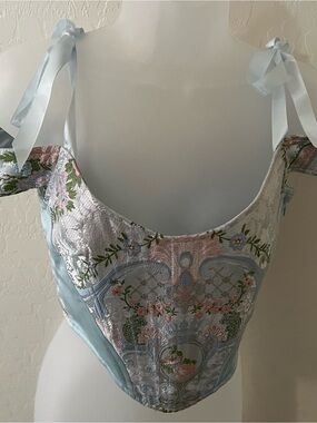 *BNWOT Dolls Kill Sugar Thrillz If the Shoe Fits Blue Embroidered Corset Sz Sm*